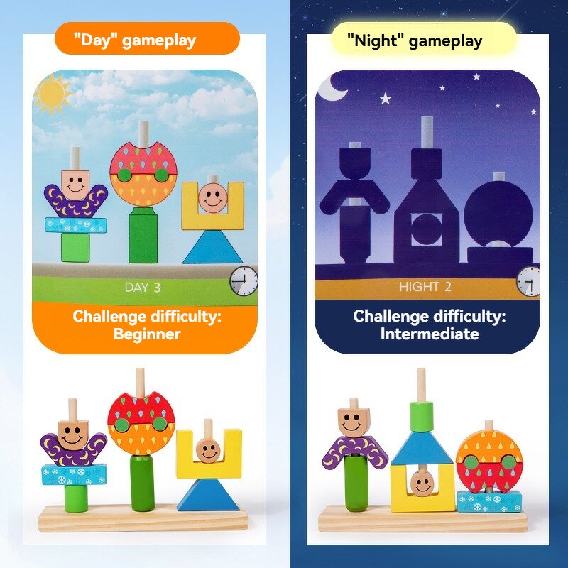Wooden Blocks Factory - OEM Day Night Theme Stacking