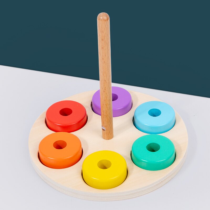 Wooden Toys Factory - OEM Rainbow Column Stacking Blocks