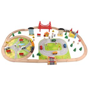 Train Set Factory - OEM 82PCS Beech Wood with Cars