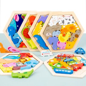 Wooden Puzzle Factory - OEM Hexagonal Tangram 3D Jigsaw