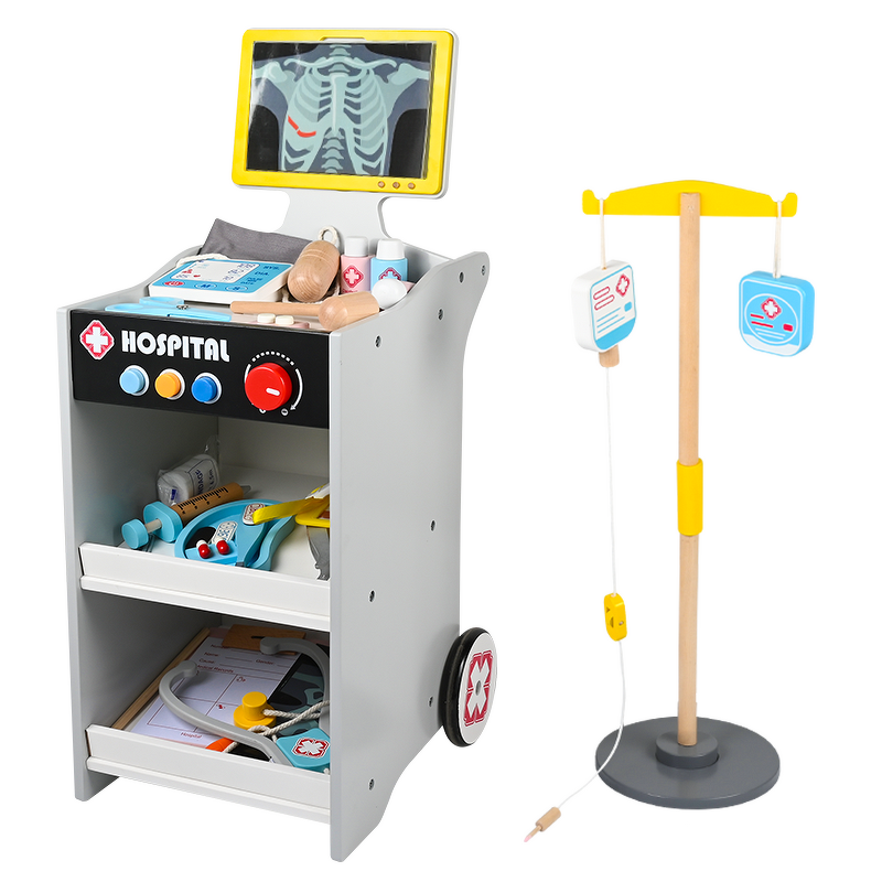 Educational Toys Factory - OEM Wooden Hospital Medical Trolley