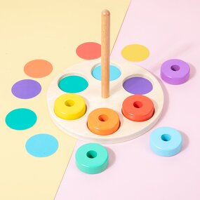 Wooden Toys Factory - OEM Rainbow Column Stacking Blocks