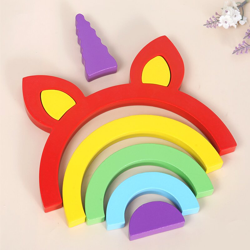 Wooden Toys Factory - OEM Unicorn Rainbow Stacking Toy