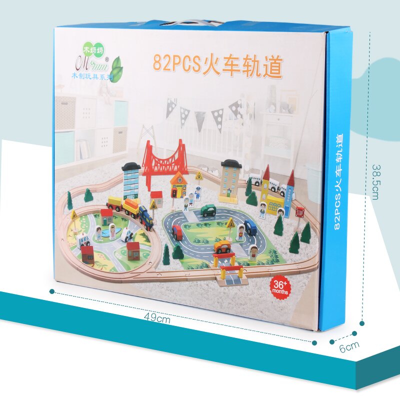 Train Set Factory - OEM 82PCS Beech Wood with Cars