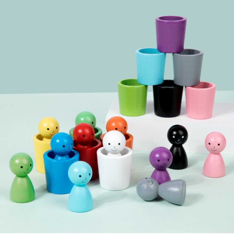 Wooden Toys Factory - OEM Rainbow Color Sorting Cup Doll