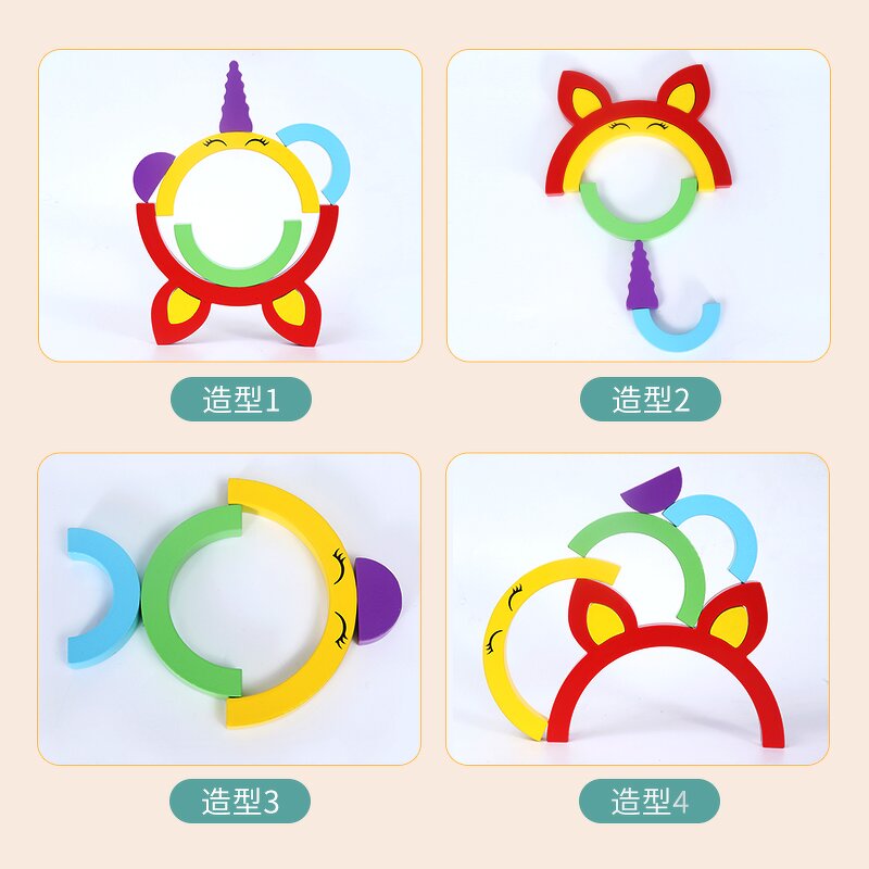 Wooden Blocks Factory - OEM Unicorn Rainbow Building Set