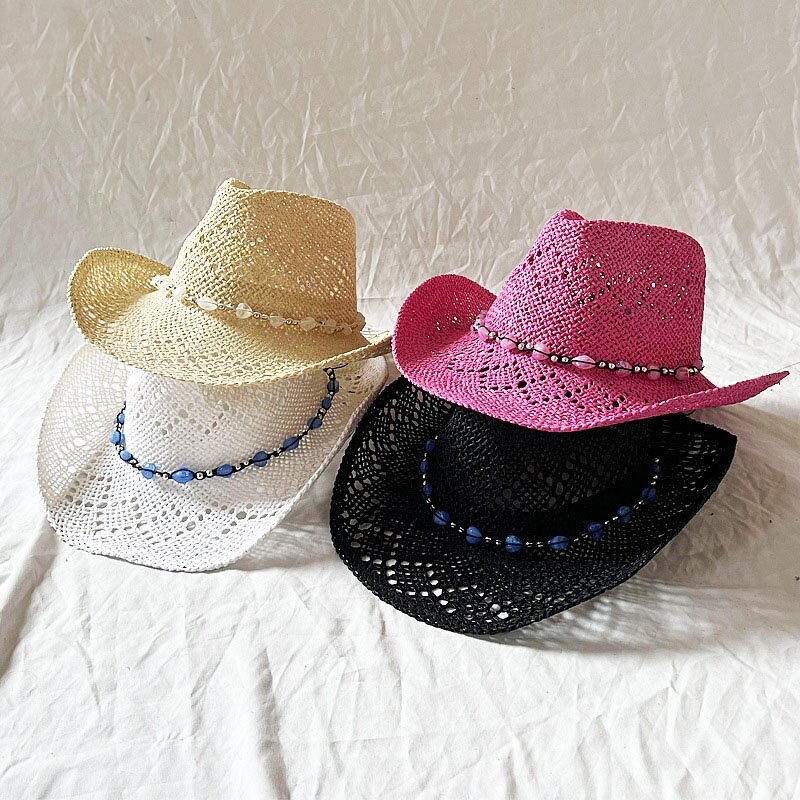 Straw Cowboy Hat Factory - Love Beaded Hand-hollowed Wide Brim Hat