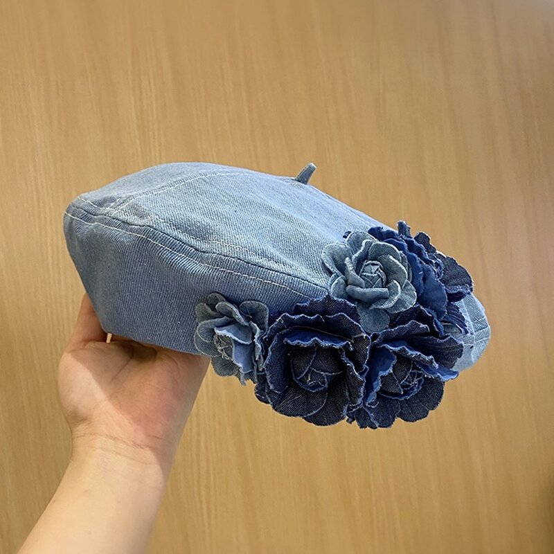 Denim Beret Manufacturer - Blooming Blue Floral Effortlessly Chic