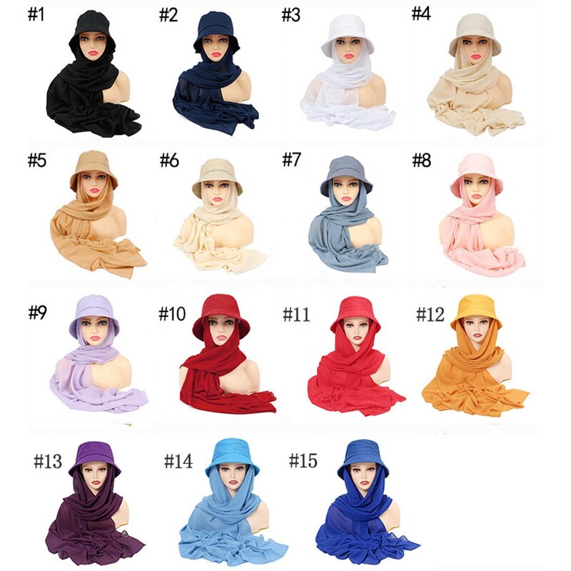 Muslim Hat Manufacturer - Sun Protection Bucket Hat with Chiffon Hijabs