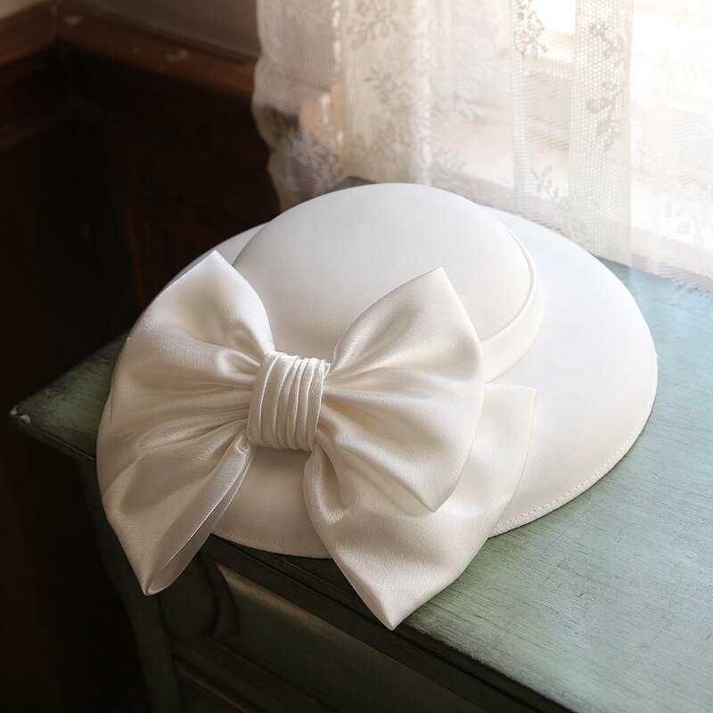 Bridal Top Hat Factory - French Retro White British Banquet Bow
