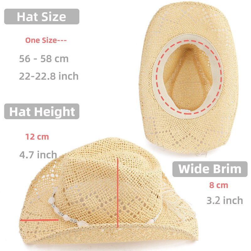 Straw Cowboy Hat Factory - Fashionable Beaded Trim Adjustable Chin Strap