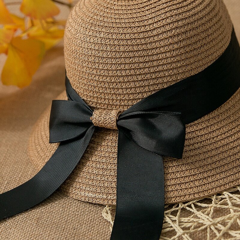 Lady Straw Hat Factory - Satin Bowknot Foldable Beach Travel Hat