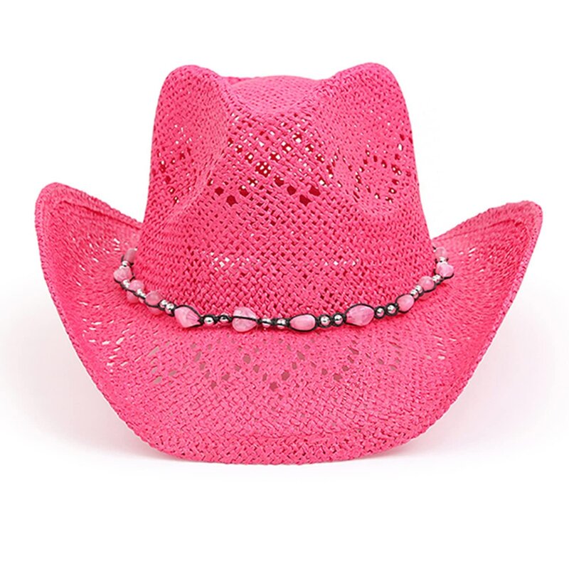 Straw Cowboy Hat Factory - Fashionable Beaded Trim Adjustable Chin Strap