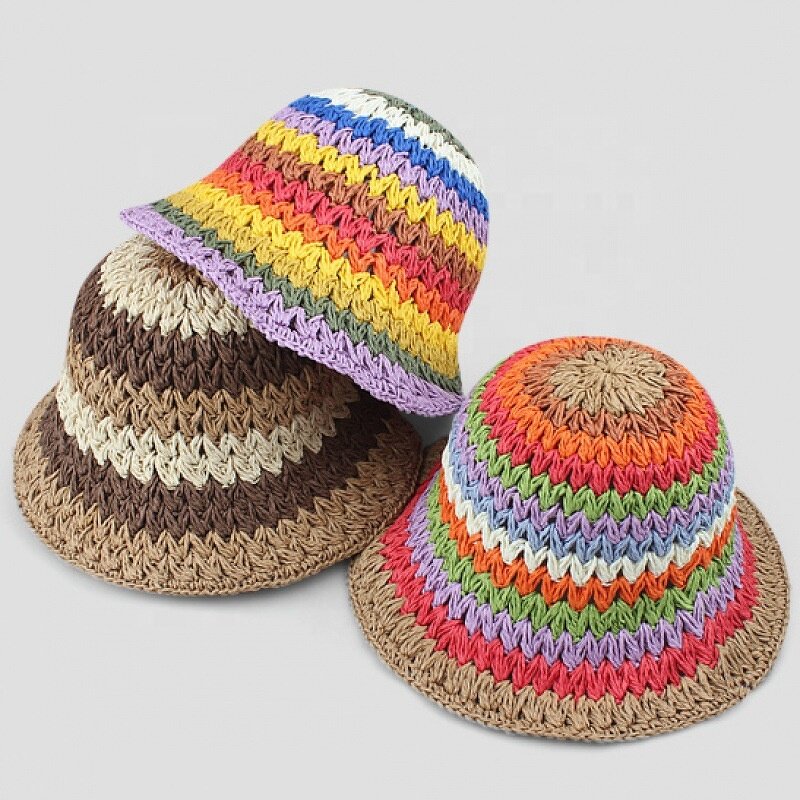 Straw Hat Manufacturer - Colorful Crochet Raffia Visor Beach Hat