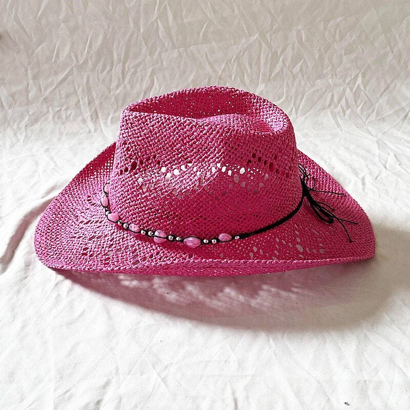 Straw Cowboy Hat Factory - Love Beaded Hand-hollowed Wide Brim Hat