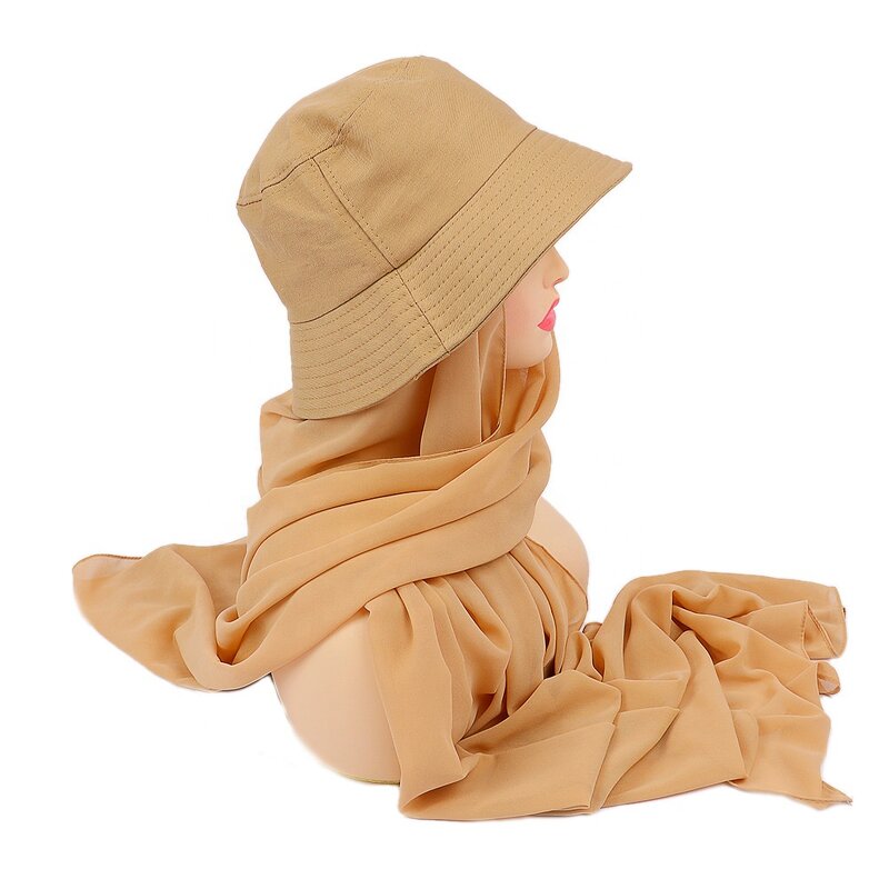 Muslim Hat Manufacturer - Sun Protection Bucket Hat with Chiffon Hijabs