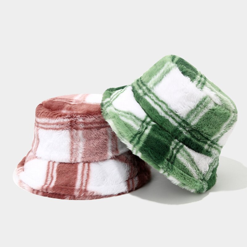 Plush Fisherman Hat Manufacturer - Plaid Thickened Outdoor Warm Sun Hat