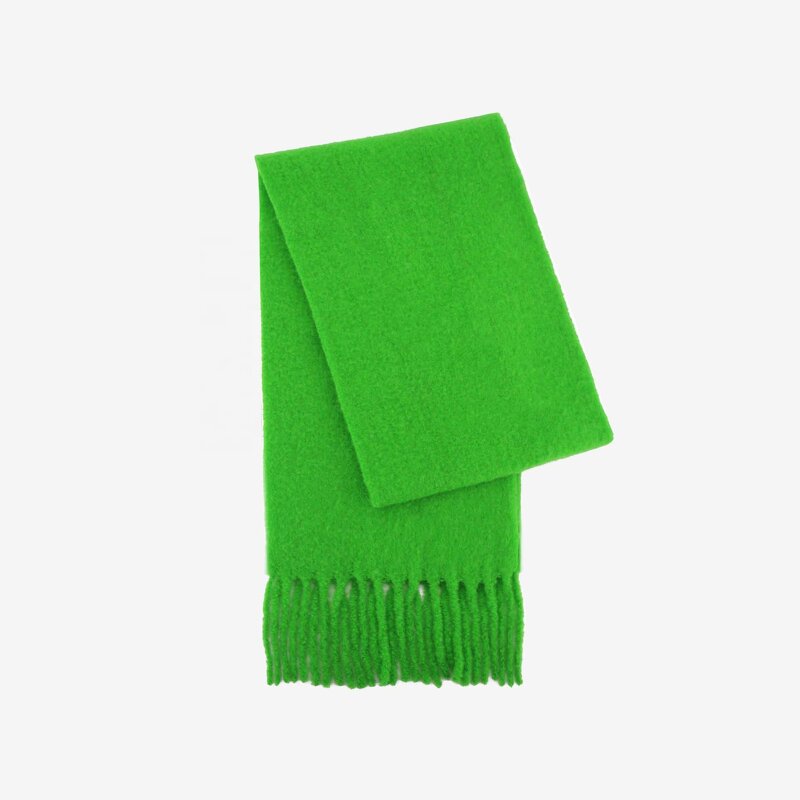 Wool Scarf Manufacturer - Plain Green Winter Tassel Warm Women Scarf
