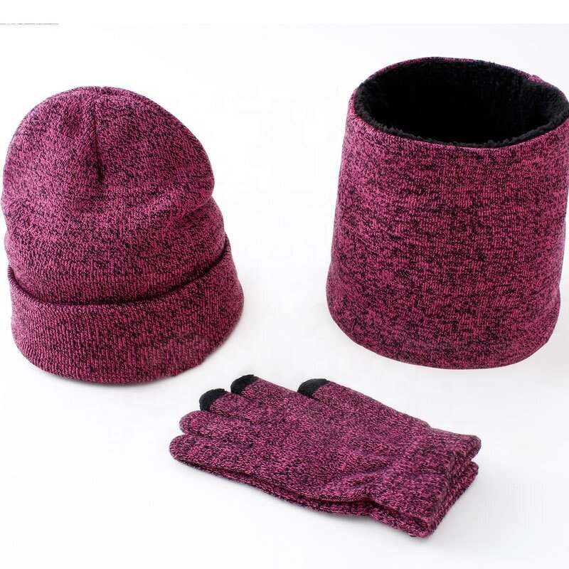 Winter Set Manufacturer - Wholesale 3Pcs Knitted Hat Scarf Gloves