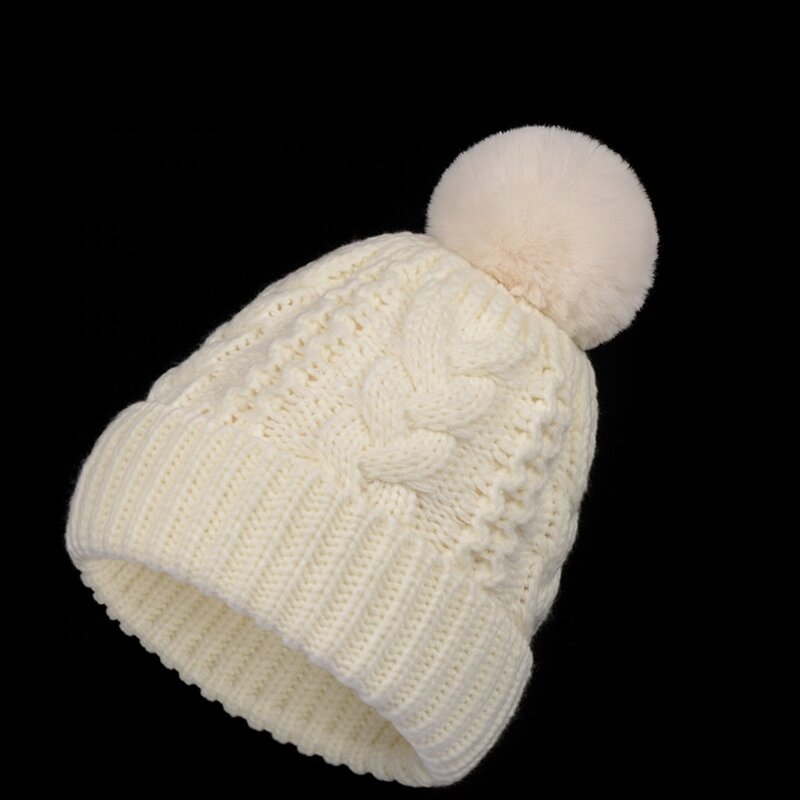 Winter Hat Factory - Woolen Faux Fur Pompoms Velvet Knitted Hat