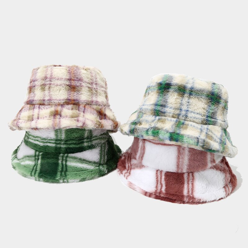 Plush Fisherman Hat Manufacturer - Plaid Thickened Outdoor Warm Sun Hat