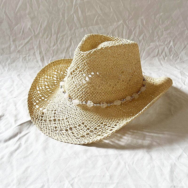Straw Cowboy Hat Factory - Love Beaded Hand-hollowed Wide Brim Hat