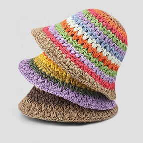 Straw Hat Manufacturer - Colorful Crochet Raffia Visor Beach Hat