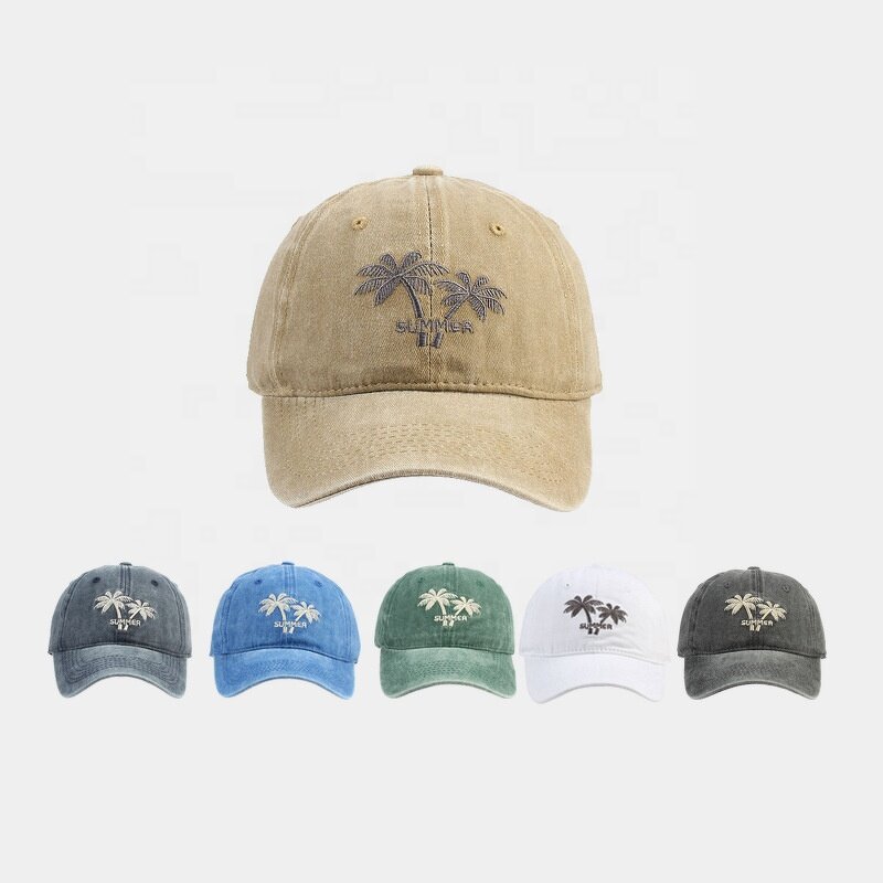 Baseball Cap Factory - Vintage Cotton Embroidered Coconut Tree Cap