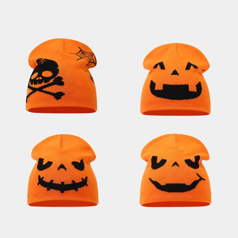 Knitted Pullover Hat Factory - Funny Pumpkin Skull Jacquard Halloween