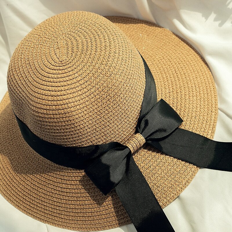 Lady Straw Hat Factory - Satin Bowknot Foldable Beach Travel Hat