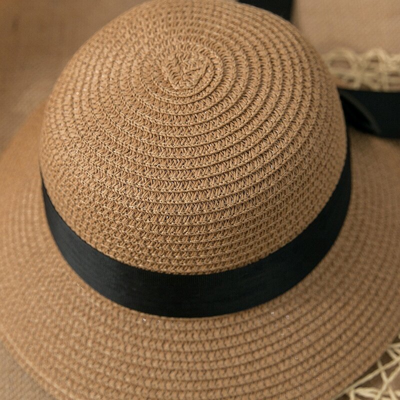 Lady Straw Hat Factory - Satin Bowknot Foldable Beach Travel Hat