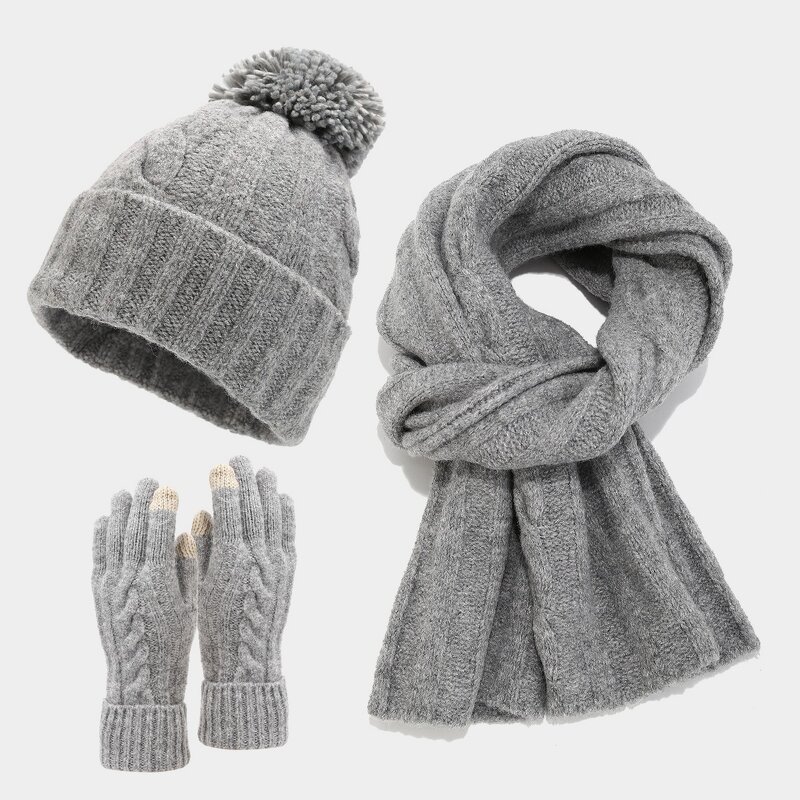 Winter Set Factory - Classic Retro Twist Woolen Beanie Scarf Gloves
