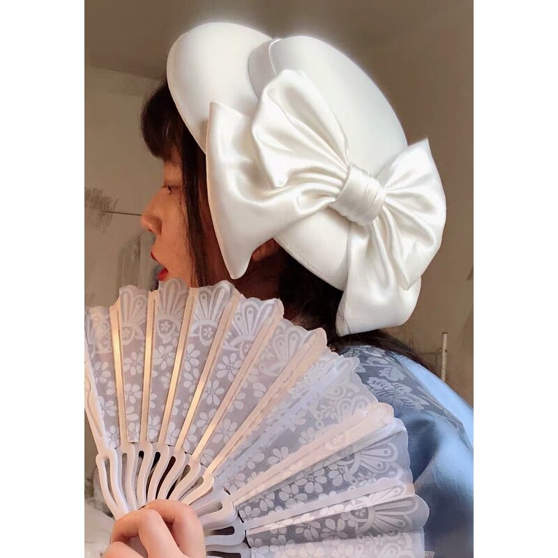Bridal Top Hat Factory - French Retro White British Banquet Bow
