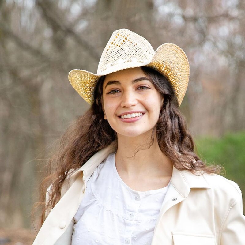Straw Cowboy Hat Factory - Fashionable Beaded Trim Adjustable Chin Strap