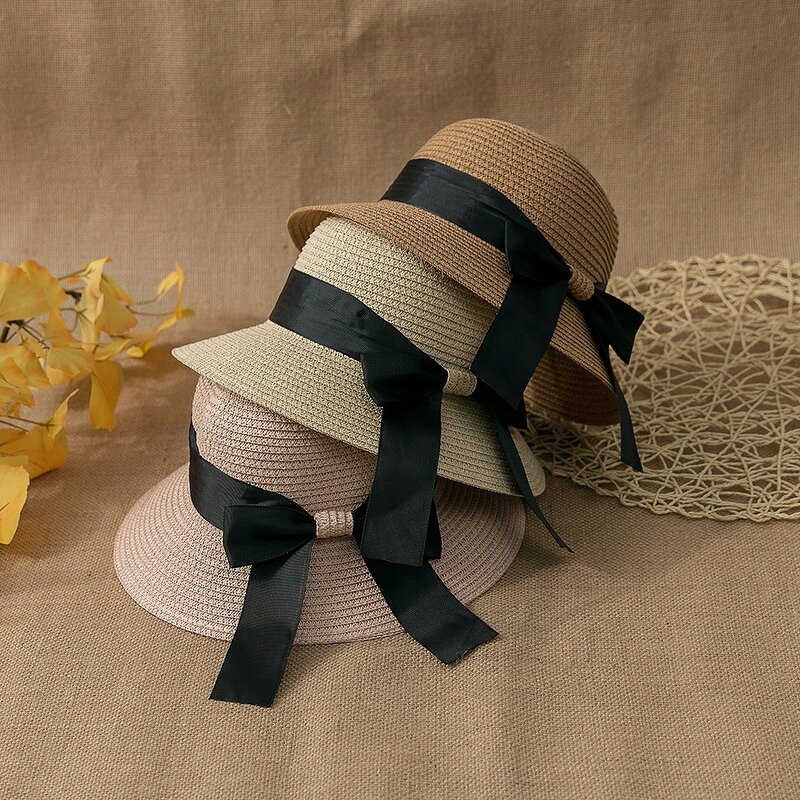 Lady Straw Hat Factory - Satin Bowknot Foldable Beach Travel Hat