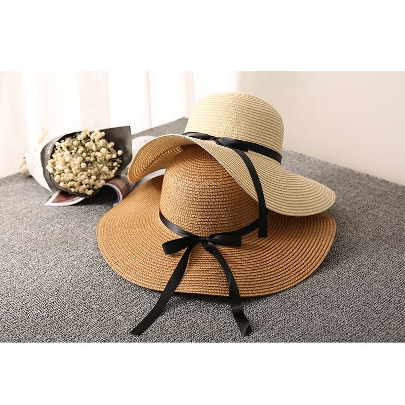 Women Straw Hat Factory - Travel Sunshade Floppy Flower Bowknot Hat