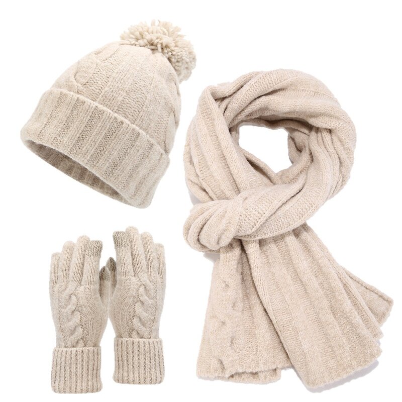 Winter Set Factory - Classic Retro Twist Woolen Beanie Scarf Gloves