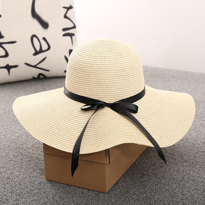 Women Straw Hat Factory - Travel Sunshade Floppy Flower Bowknot Hat