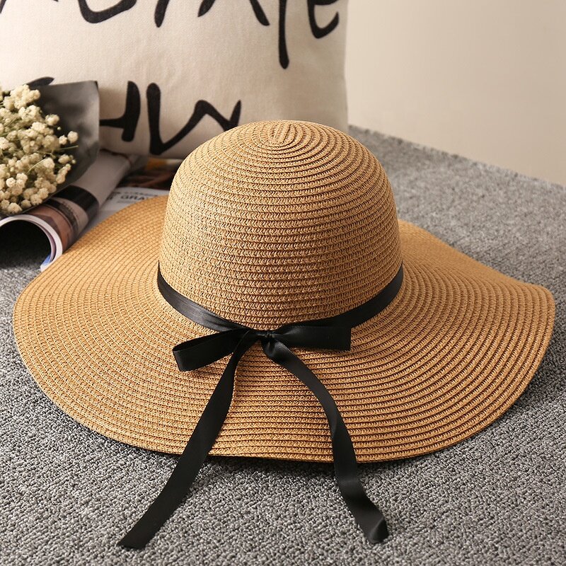 Women Straw Hat Factory - Travel Sunshade Floppy Flower Bowknot Hat