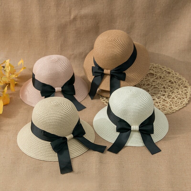 Lady Straw Hat Factory - Satin Bowknot Foldable Beach Travel Hat