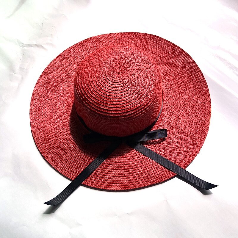 Straw Hat Factory - Elegant Wide Brim Sunscreen Bow Beach Hat