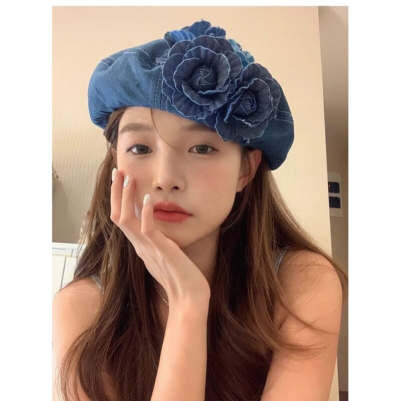 Denim Beret Manufacturer - Blooming Blue Floral Effortlessly Chic