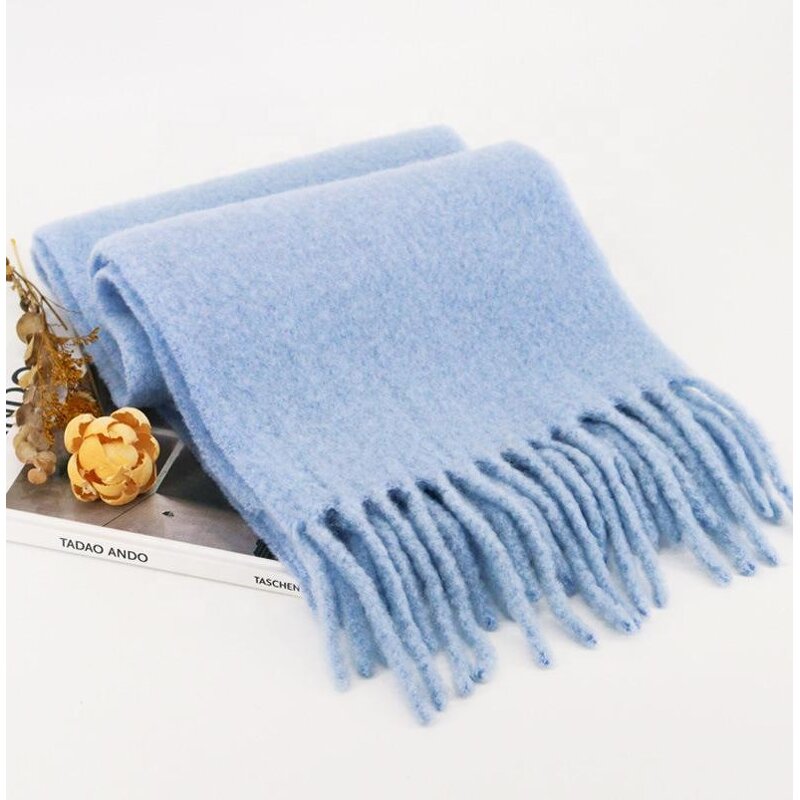 Wool Scarf Manufacturer - Plain Green Winter Tassel Warm Women Scarf