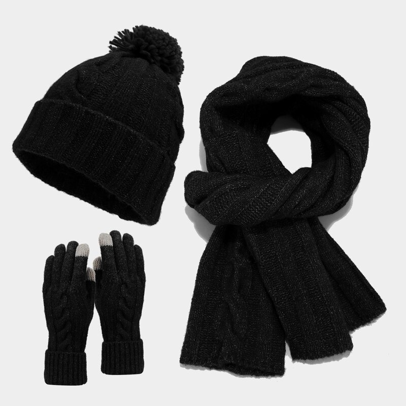 Winter Set Factory - Classic Retro Twist Woolen Beanie Scarf Gloves