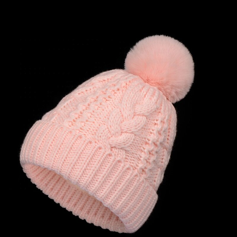 Winter Hat Factory - Woolen Faux Fur Pompoms Velvet Knitted Hat
