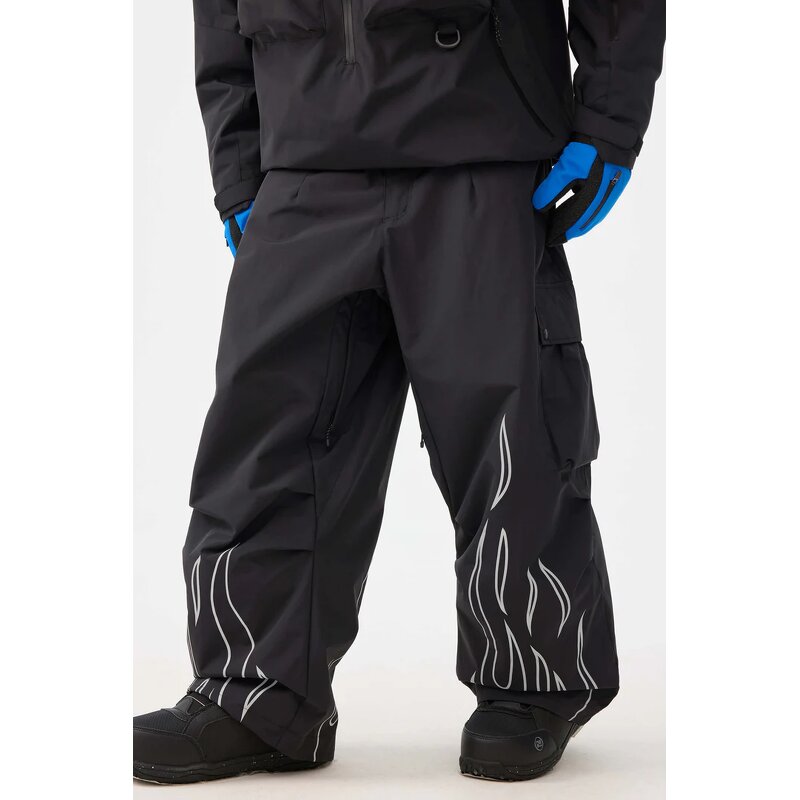 Snowboard Pants Manufacturer - Reflective Flame Graphic Baggy Cargo