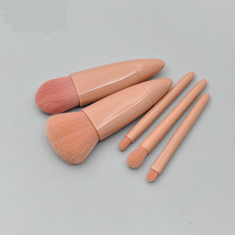 Makeup Brush Set Factory - Boxed 5pcs Pink Travel Size with Mirror