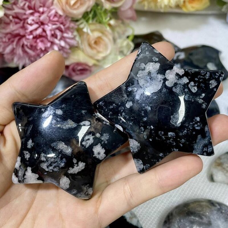 Crystal Carving Factory - Black Flower Agate Moon Star Stone