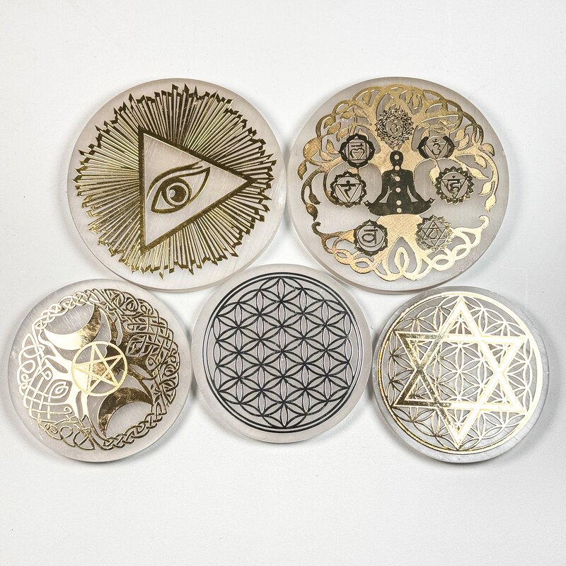 Selenite Disc Factory - 6cm-10cm Different Patterns Carving