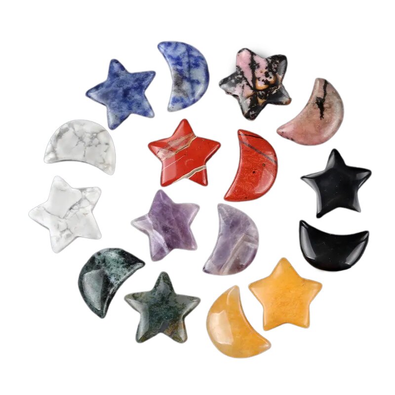 Crystal Carving Factory - Black Flower Agate Moon Star Stone